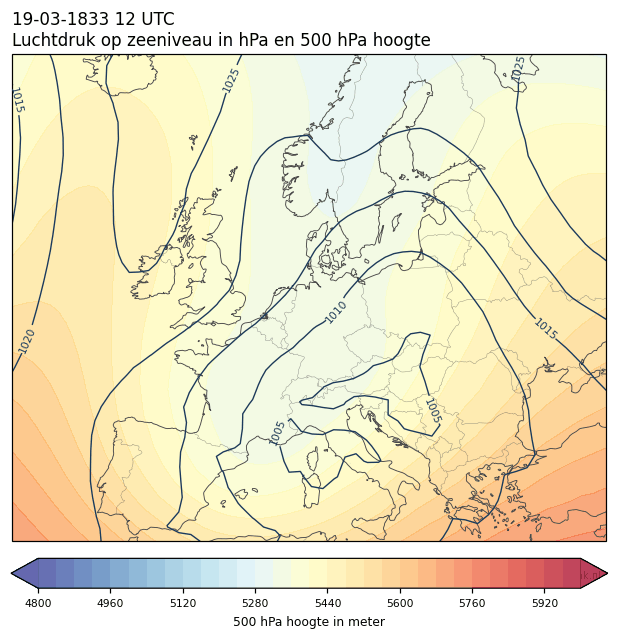 Weerkaart van 19 maart 1833 om 12 UTC