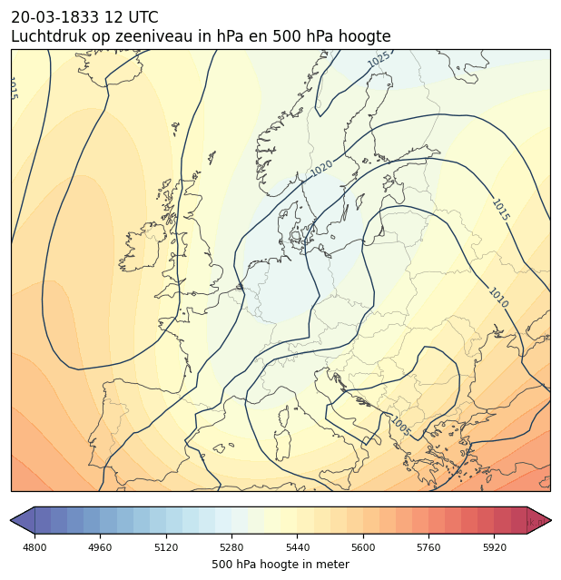 Weerkaart van 20 maart 1833 om 12 UTC