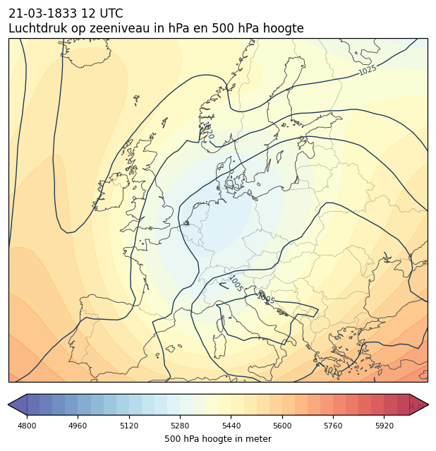 Weerkaart van 21 maart 1833 om 12 UTC