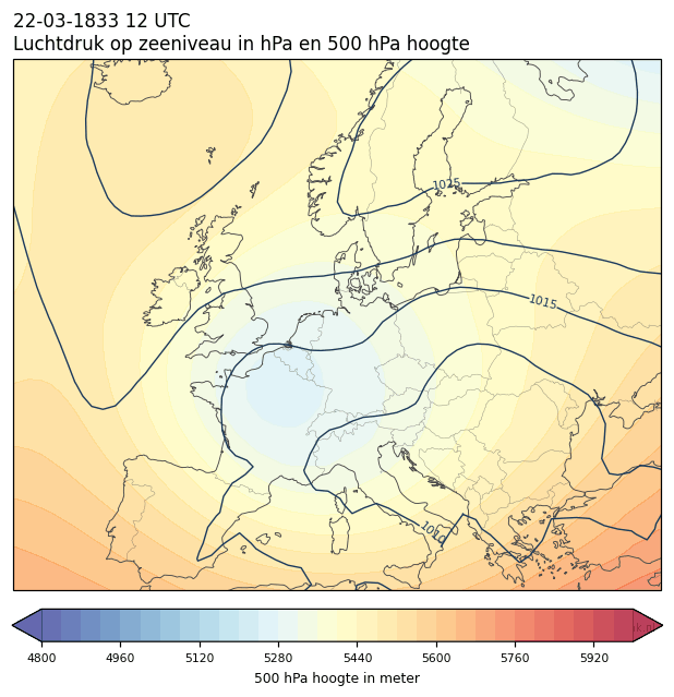 Weerkaart van 22 maart 1833 om 12 UTC