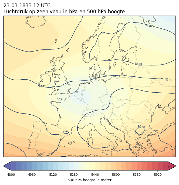 Weerkaart van 23 maart 1833 om 12 UTC