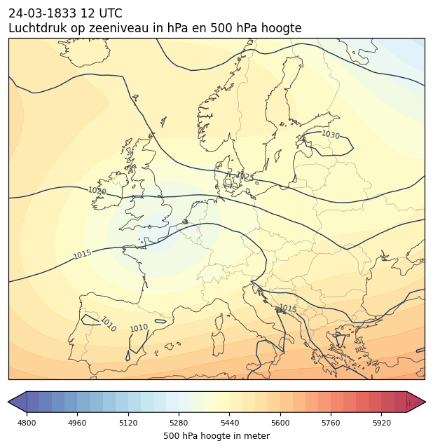 Weerkaart van 24 maart 1833 om 12 UTC