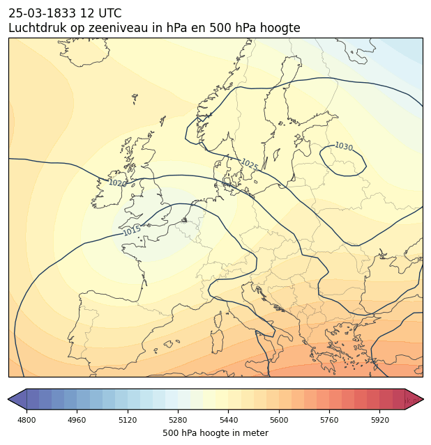 Weerkaart van 25 maart 1833 om 12 UTC