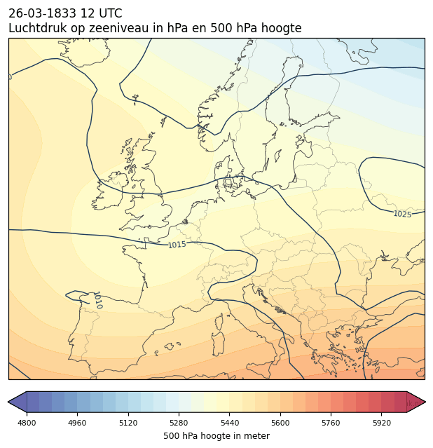 Weerkaart van 26 maart 1833 om 12 UTC