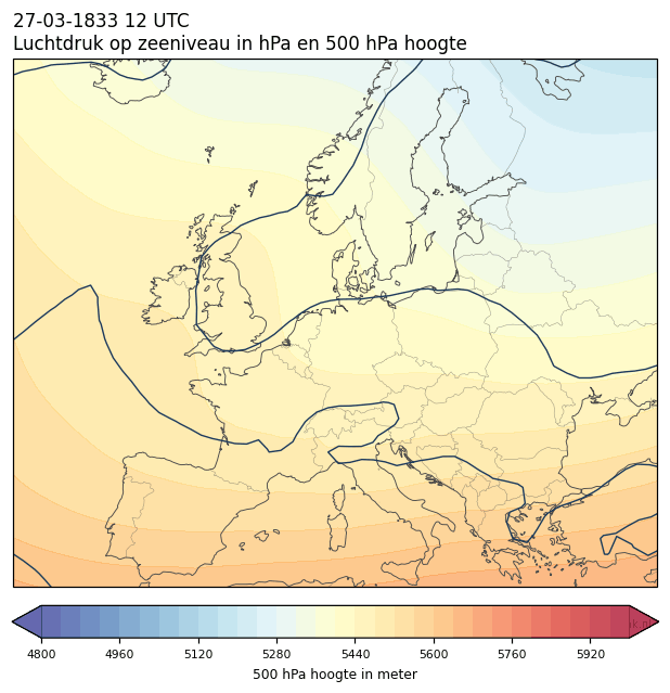 Weerkaart van 27 maart 1833 om 12 UTC