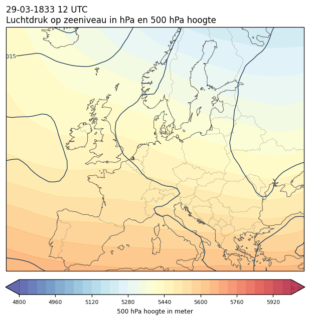 Weerkaart van 29 maart 1833 om 12 UTC