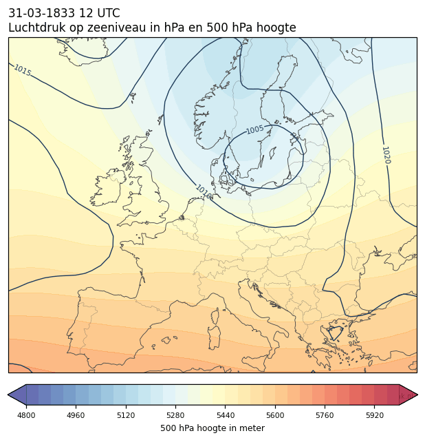 Weerkaart van 31 maart 1833 om 12 UTC