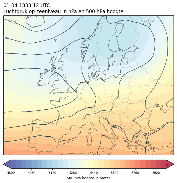 Weerkaart van 1 april 1833 om 12 UTC