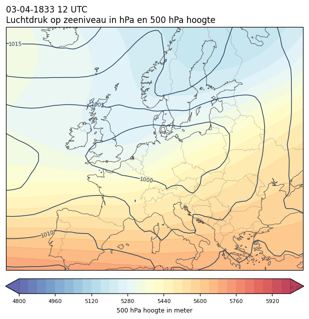 Weerkaart van 3 april 1833 om 12 UTC