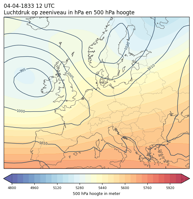 Weerkaart van 4 april 1833 om 12 UTC