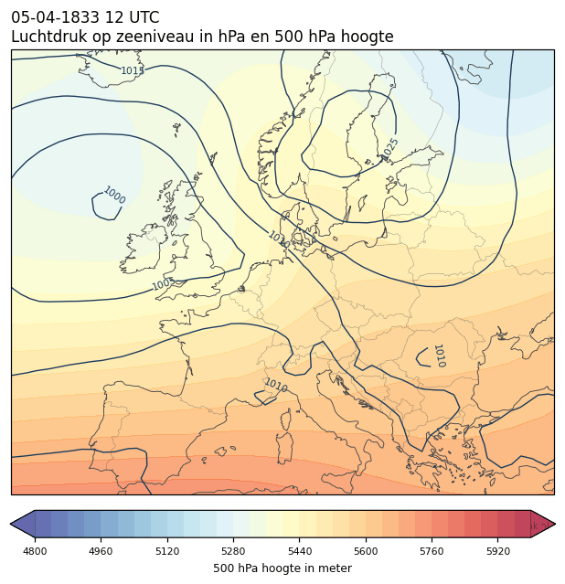 Weerkaart van 5 april 1833 om 12 UTC