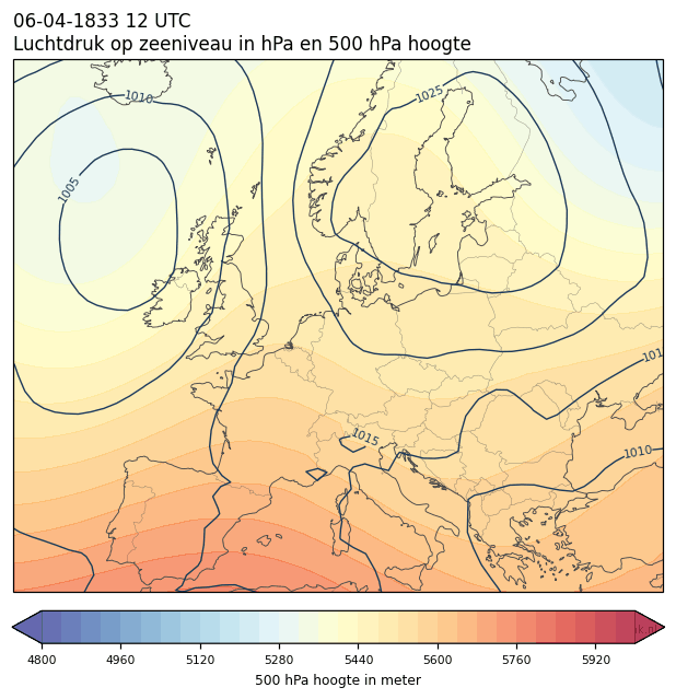 Weerkaart van 6 april 1833 om 12 UTC