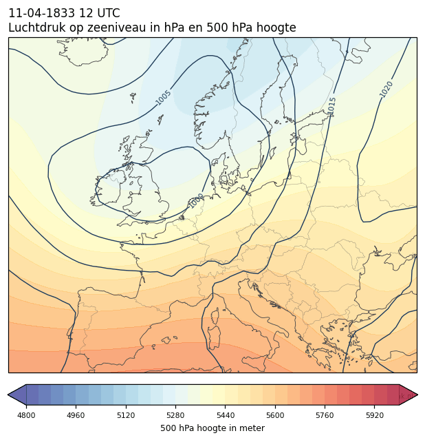 Weerkaart van 11 april 1833 om 12 UTC