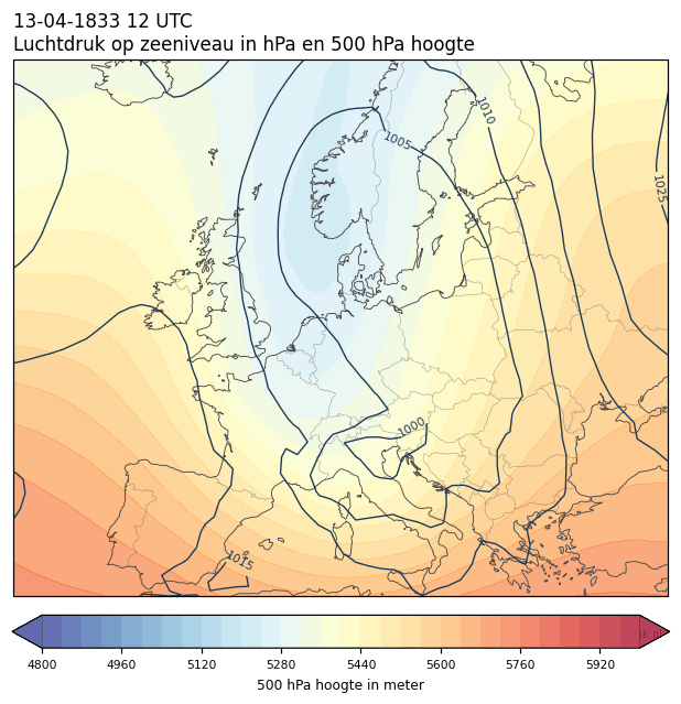 Weerkaart van 13 april 1833 om 12 UTC