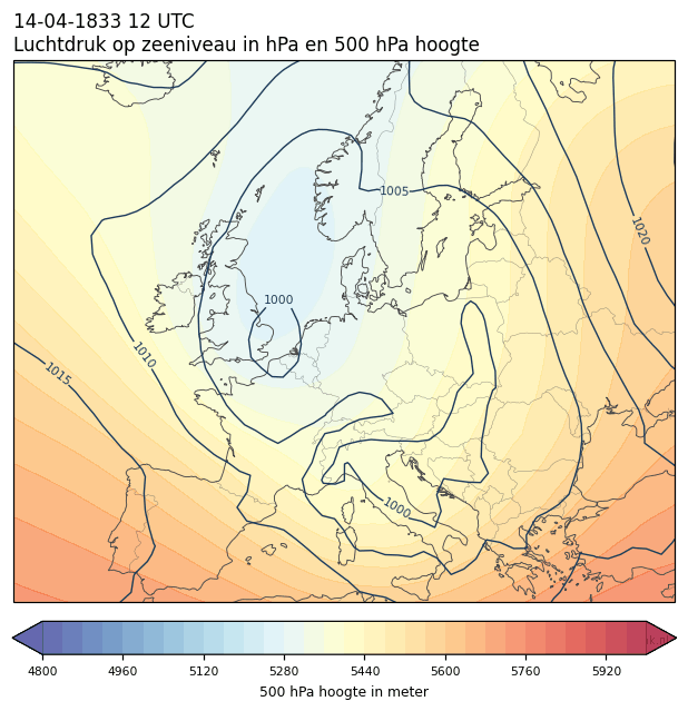 Weerkaart van 14 april 1833 om 12 UTC