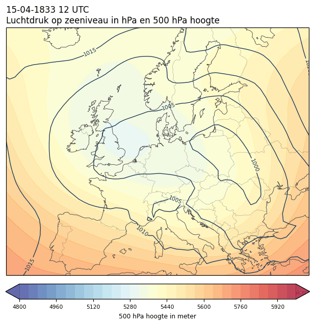 Weerkaart van 15 april 1833 om 12 UTC