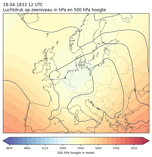 Weerkaart van 18 april 1833 om 12 UTC