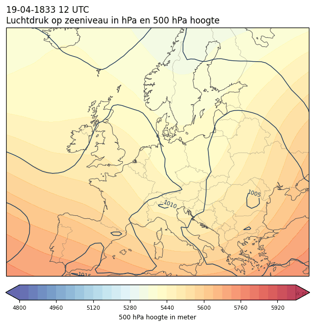 Weerkaart van 19 april 1833 om 12 UTC