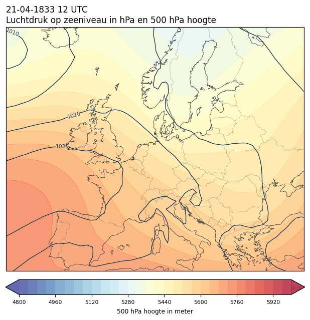 Weerkaart van 21 april 1833 om 12 UTC