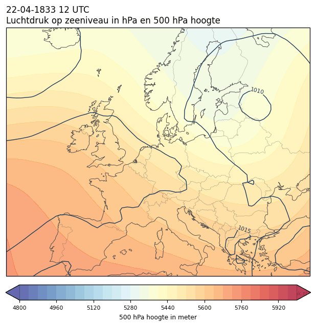 Weerkaart van 22 april 1833 om 12 UTC