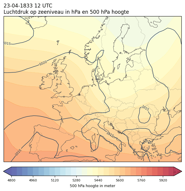 Weerkaart van 23 april 1833 om 12 UTC