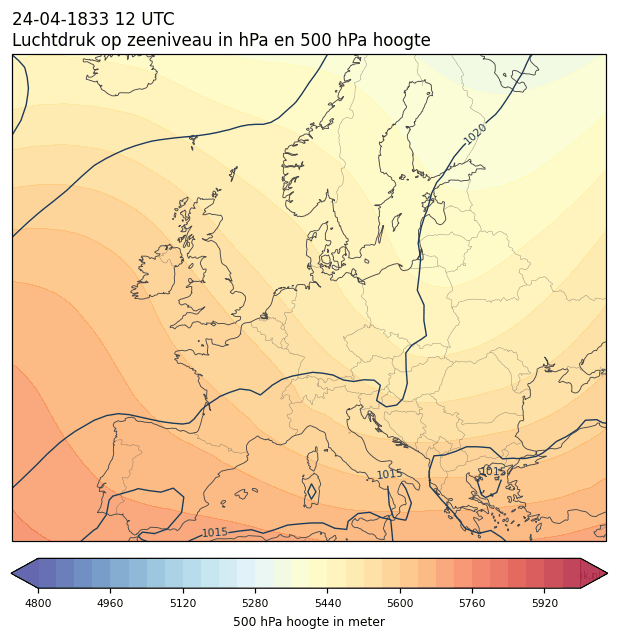 Weerkaart van 24 april 1833 om 12 UTC