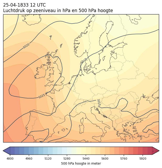 Weerkaart van 25 april 1833 om 12 UTC