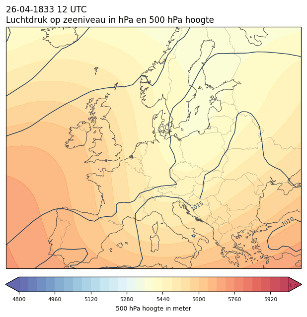 Weerkaart van 26 april 1833 om 12 UTC
