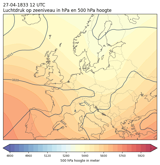 Weerkaart van 27 april 1833 om 12 UTC