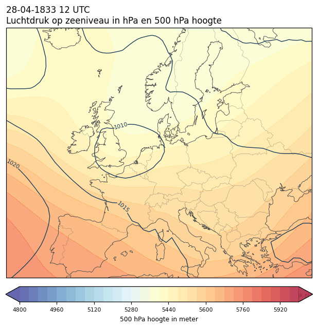 Weerkaart van 28 april 1833 om 12 UTC