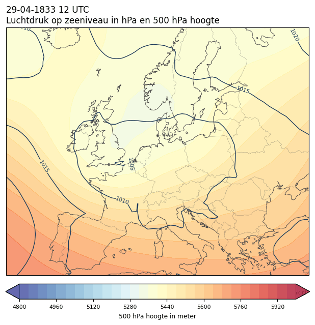 Weerkaart van 29 april 1833 om 12 UTC