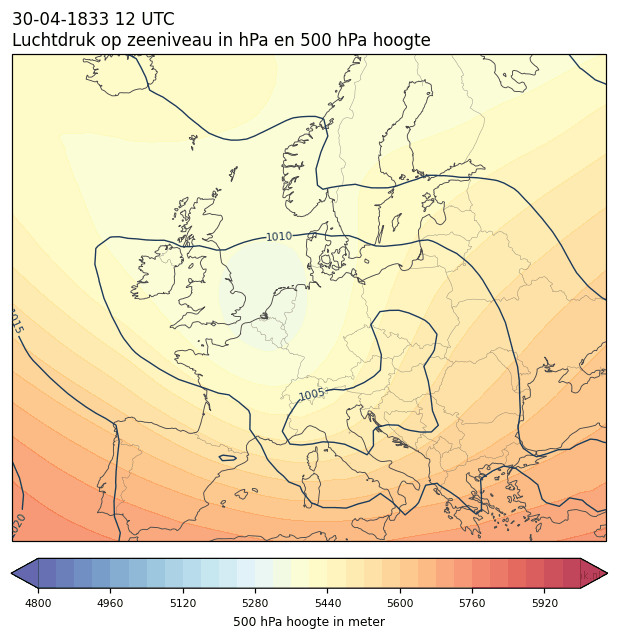 Weerkaart van 30 april 1833 om 12 UTC
