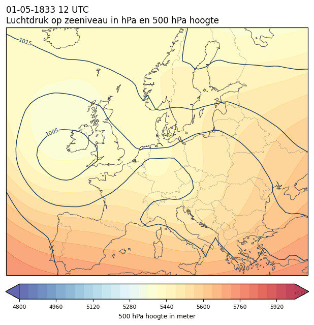 Weerkaart van 1 mei 1833 om 12 UTC