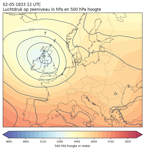 Weerkaart van 2 mei 1833 om 12 UTC