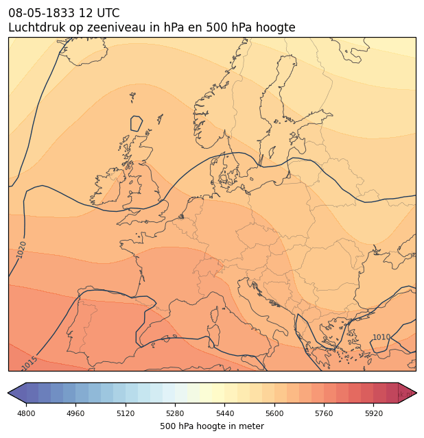 Weerkaart van 8 mei 1833 om 12 UTC