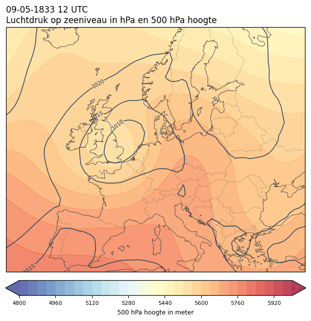 Weerkaart van 9 mei 1833 om 12 UTC