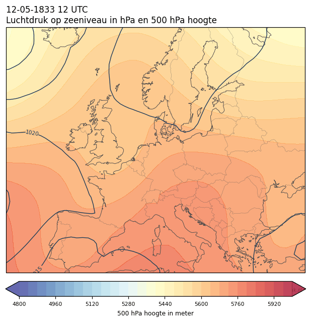 Weerkaart van 12 mei 1833 om 12 UTC