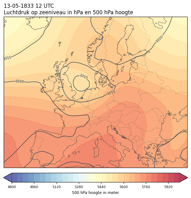 Weerkaart van 13 mei 1833 om 12 UTC
