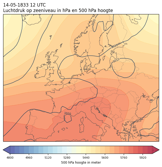Weerkaart van 14 mei 1833 om 12 UTC