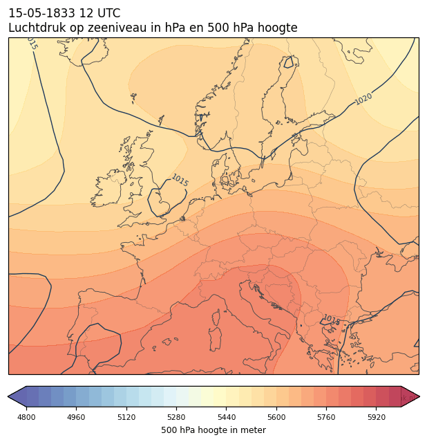 Weerkaart van 15 mei 1833 om 12 UTC