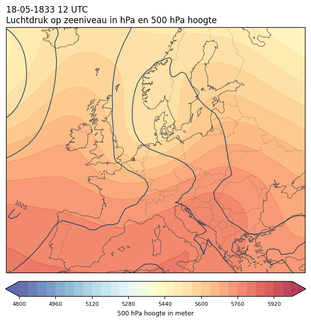 Weerkaart van 18 mei 1833 om 12 UTC
