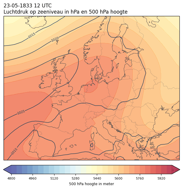 Weerkaart van 23 mei 1833 om 12 UTC