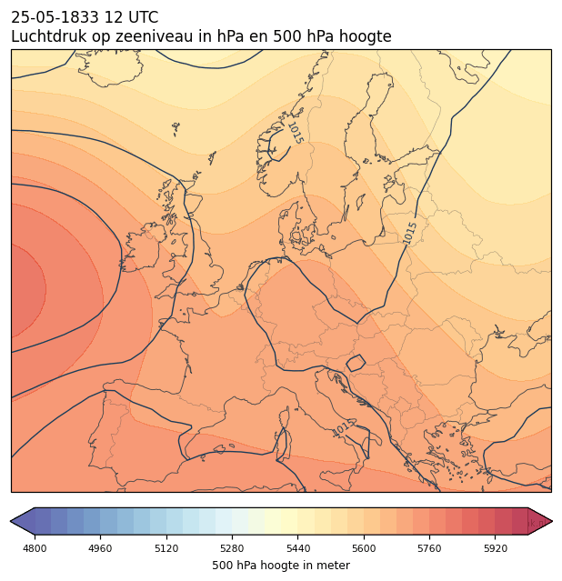 Weerkaart van 25 mei 1833 om 12 UTC