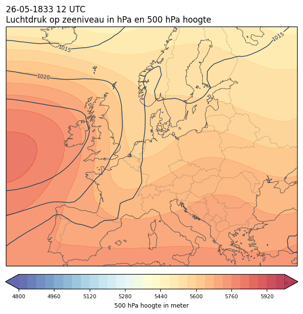 Weerkaart van 26 mei 1833 om 12 UTC