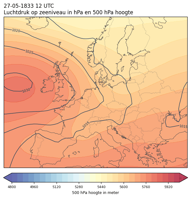 Weerkaart van 27 mei 1833 om 12 UTC