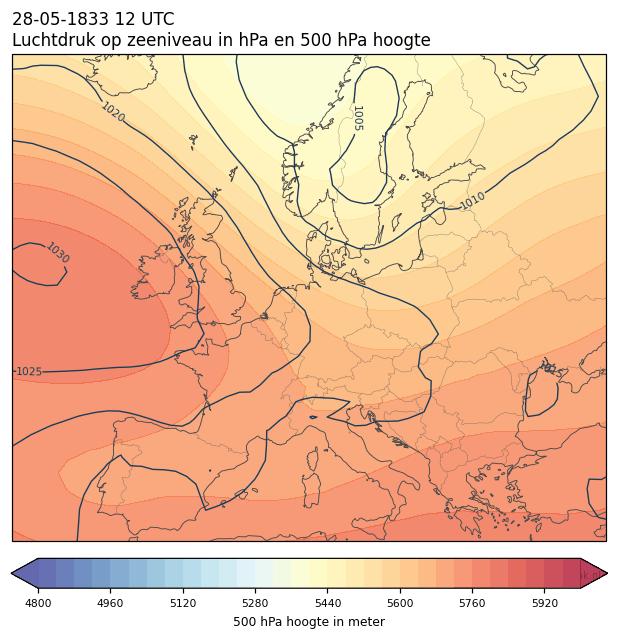 Weerkaart van 28 mei 1833 om 12 UTC