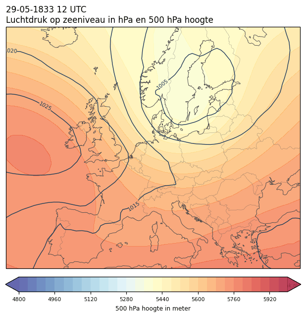 Weerkaart van 29 mei 1833 om 12 UTC