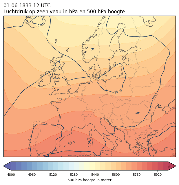 Weerkaart van 1 juni 1833 om 12 UTC