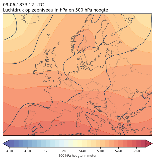 Weerkaart van 9 juni 1833 om 12 UTC