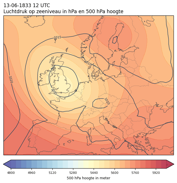 Weerkaart van 13 juni 1833 om 12 UTC